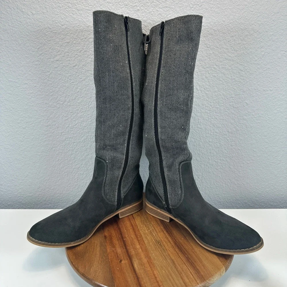 Rocket Dog Moore Coast Herringbone Tall Riding Boots Grey‎ Faux Suede Womens 10